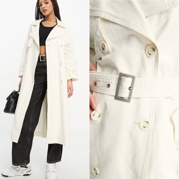 Stradivarius L Oversized Trench Coat | Ecru, Brushed Cotton Fall Capsule, NWOT - Picture 1 of 9